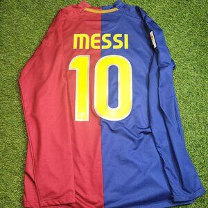 Messi Barcelona TREBLE SEASON 2008 2009 Home Long Sleeve Soccer Jersey Shirt M